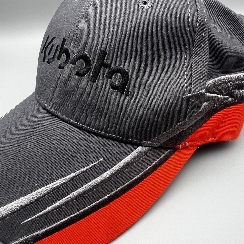 Kubota Tractor Hat Gray Orange Embroidered Logo Adjustable Baseball Cap Mens - Picture 2 of 9